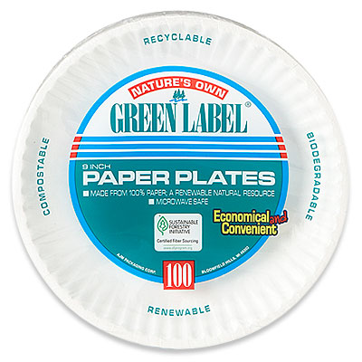 Natures Own Green Label Paper Plates, 9 Inch - 100 plates